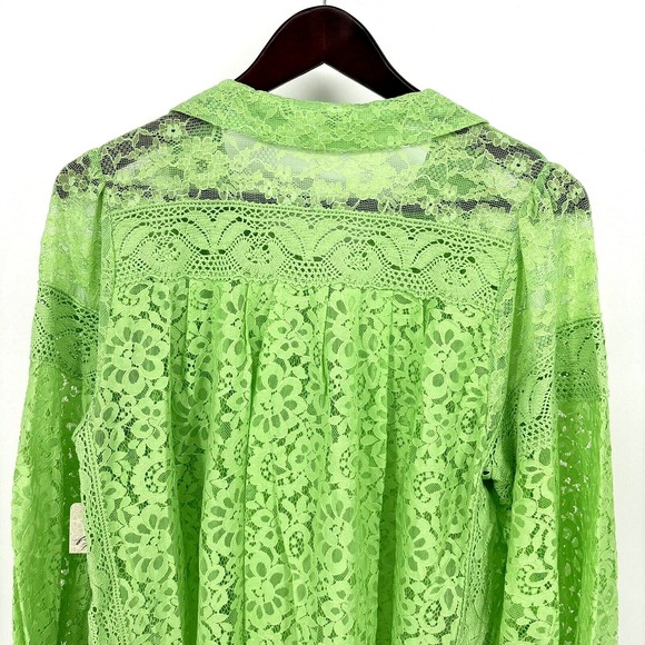 Free People Women's Melona Green Out West Lace Button-Up Blouse Size Small NEW - Picture 12 of 12